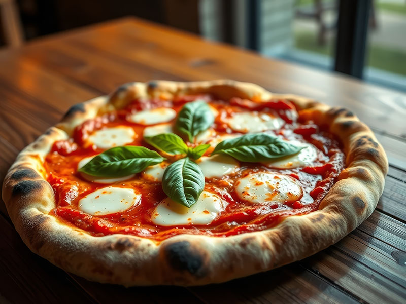 Pizza v talianskom štýle podávaná v pizzerii v Dubrovníku