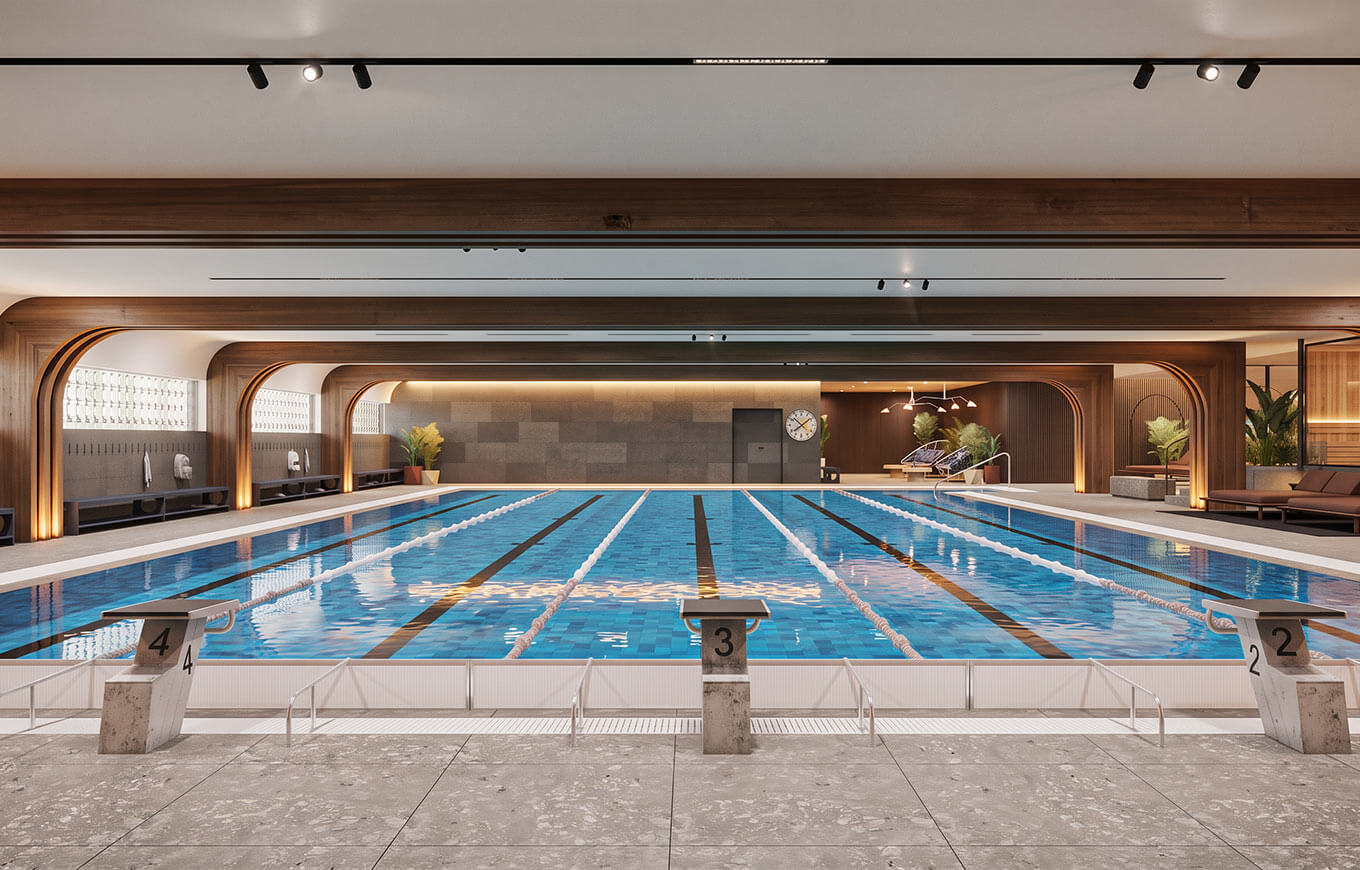 Indoor swimming pool with swimming lanes at Valamar Diamant Hotel.