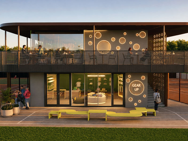 Exterior view of the Racket Club at Valamar Diamant Hotel.