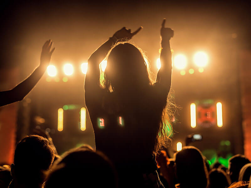 Crowd enjoying live music at a nighttime event
