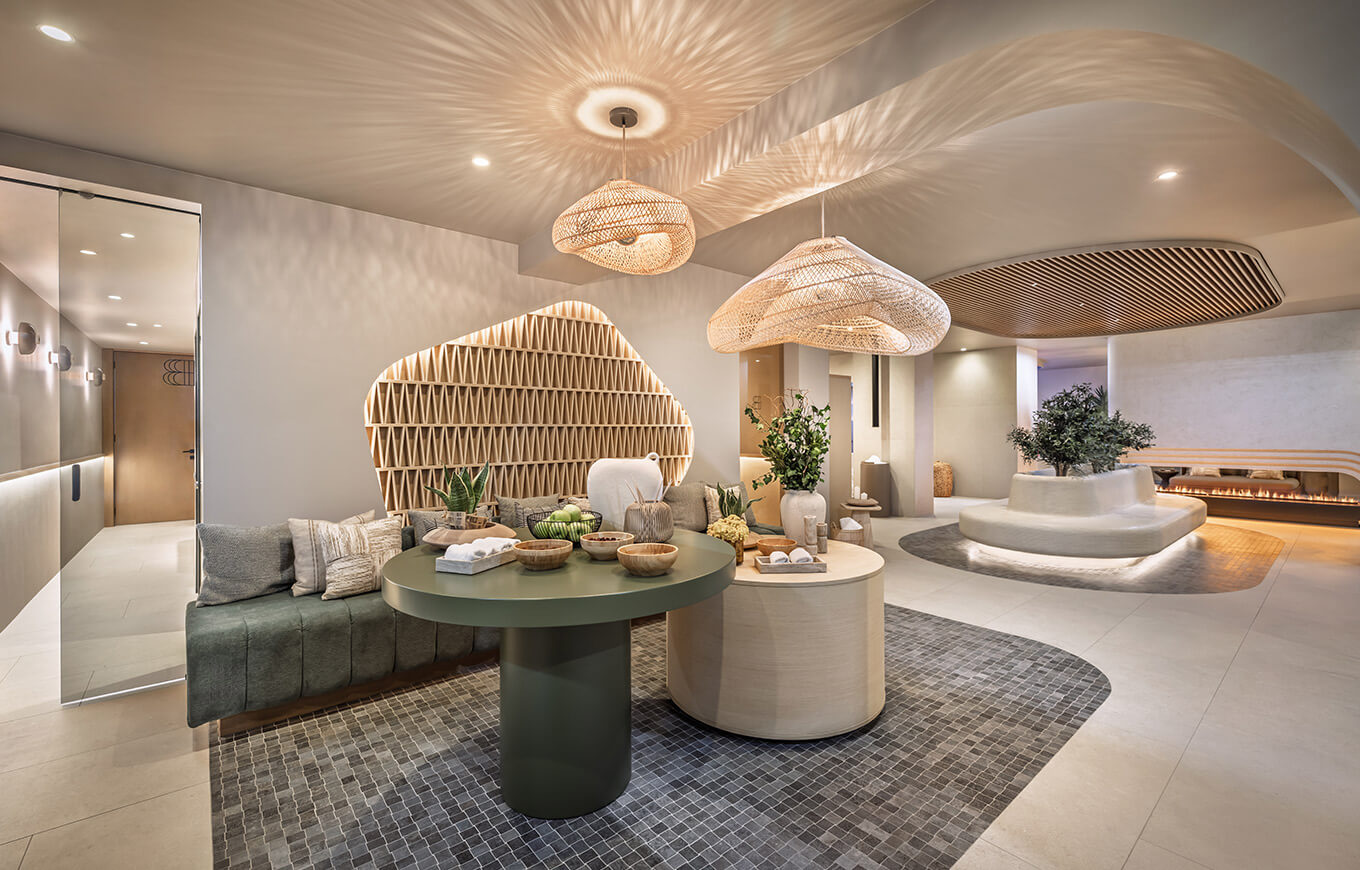 Heated benches by the fireplace and near the sauna at the Balance Spa by Valamar wellness centre