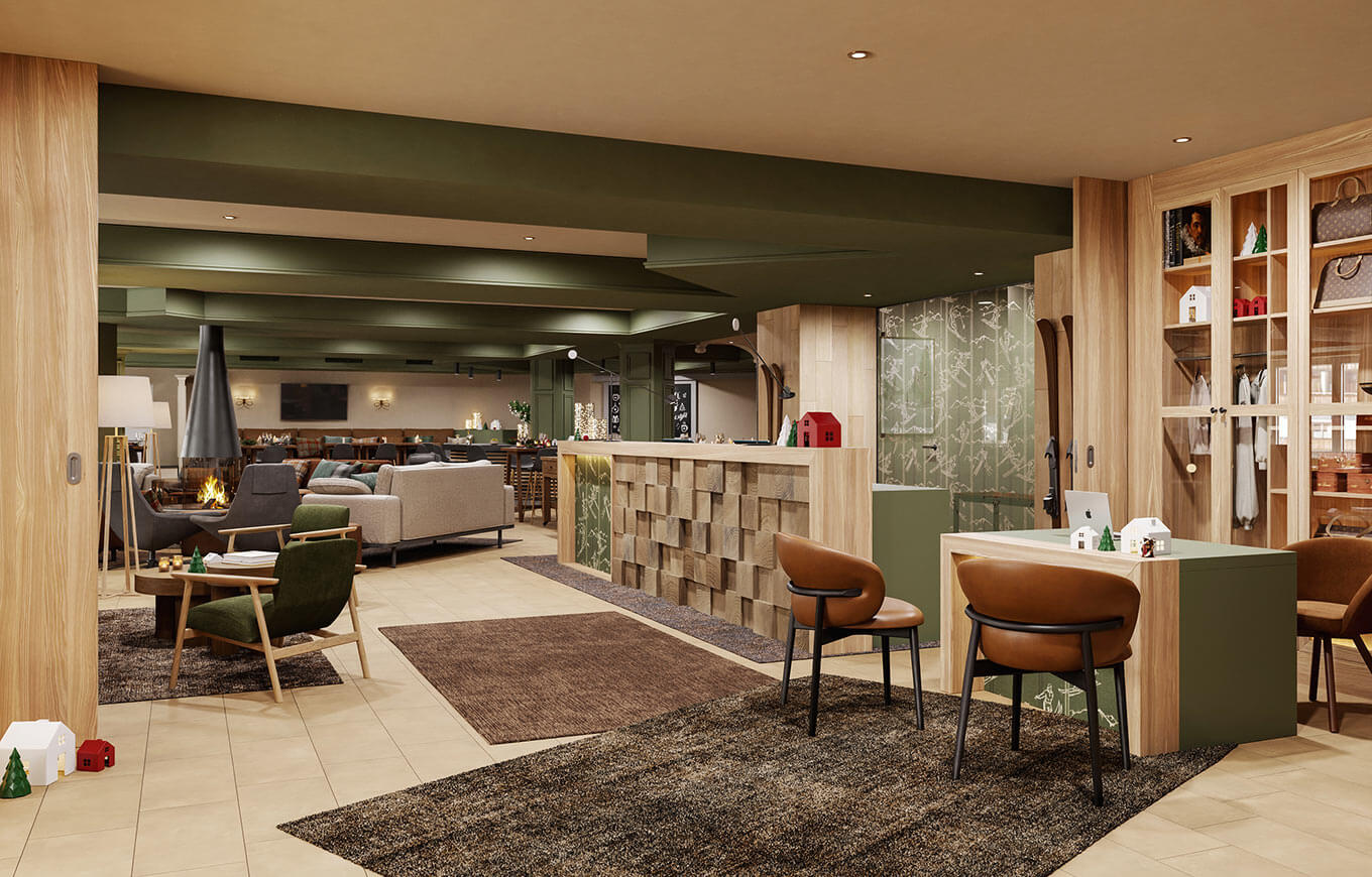 Lobby con divani e caminetti al Valamar Obertauern Hotel