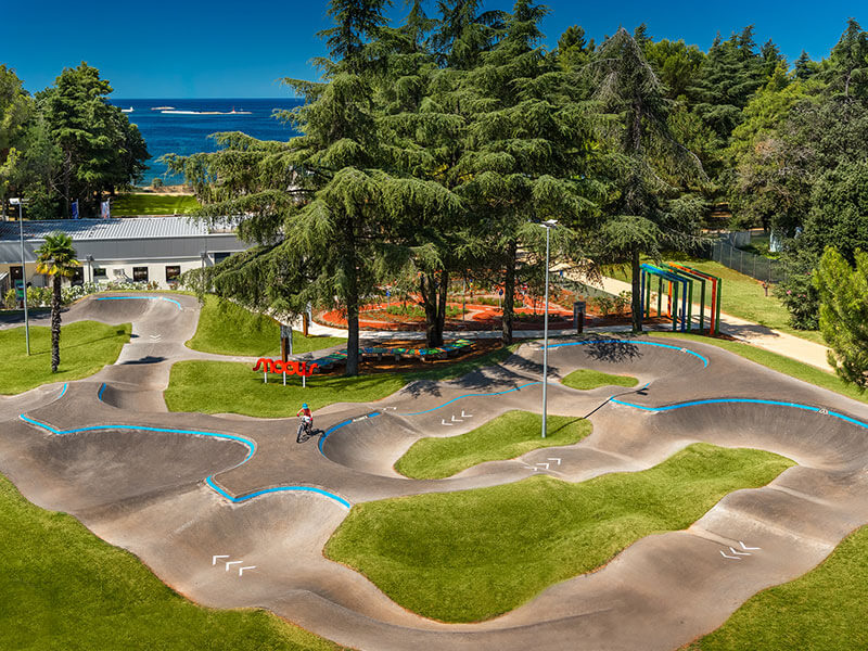 Overview of pump track and kids’ area at Bike Center Poreč