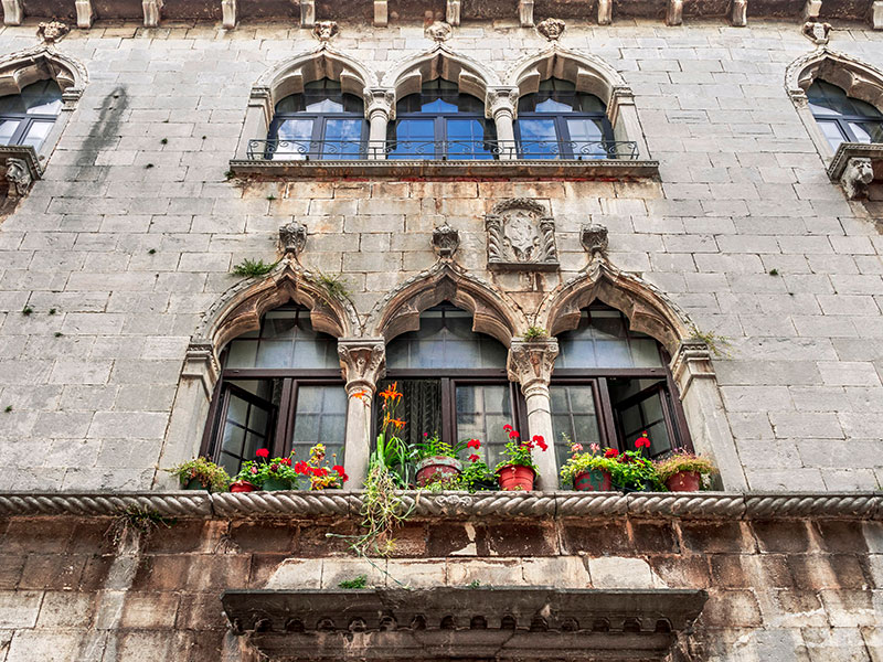Historic architecture at Marafor Square in Poreč