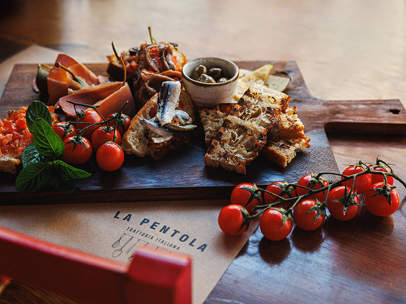 Traditional Italian appetizers served at Trattoria La Pentola