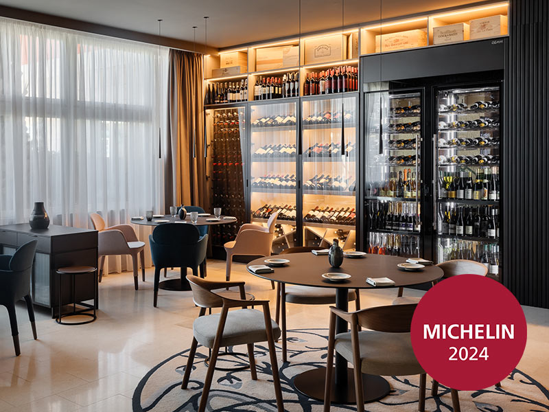 Spinnaker restaurant interior with wine collection