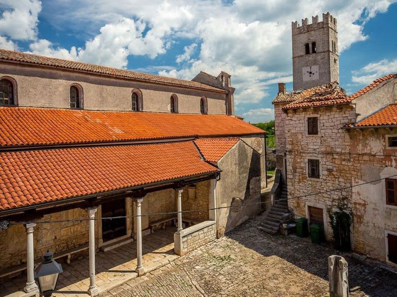 Scenic view of the fortified town of Sveti Lovreč with stone buildings