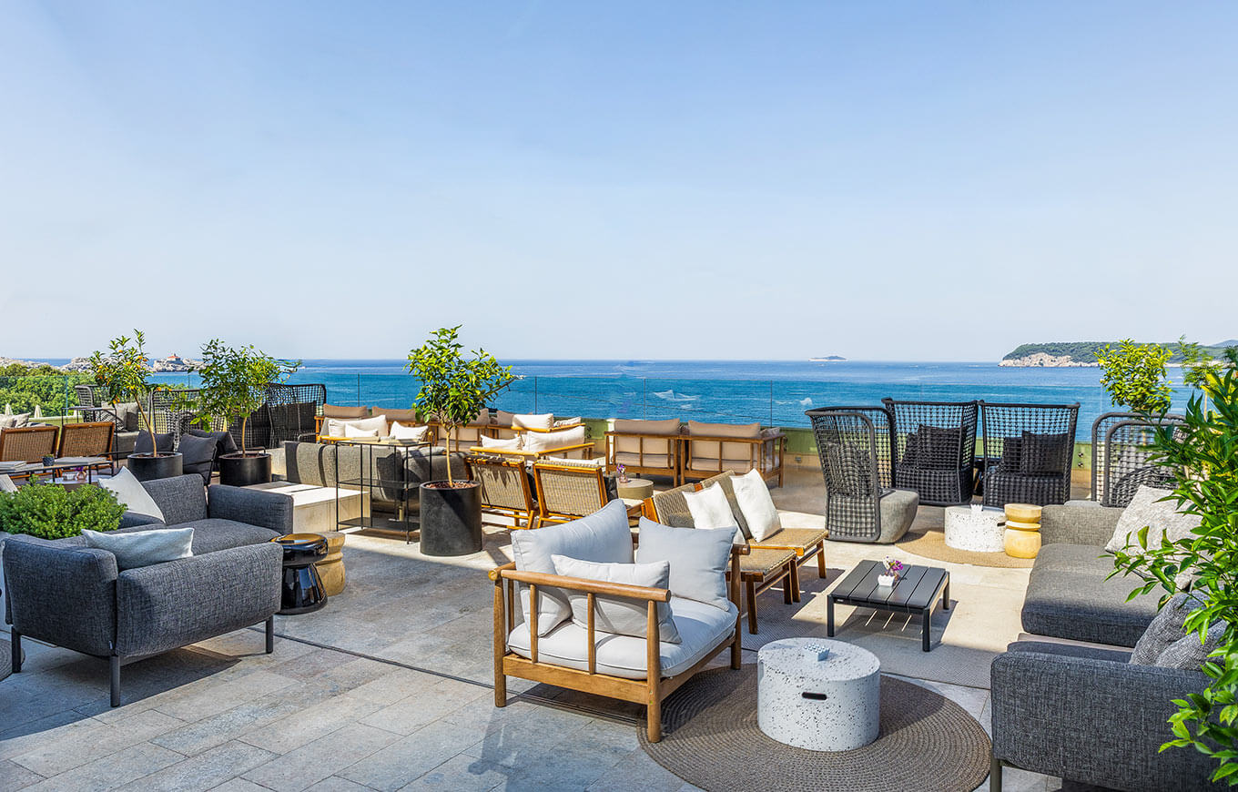 Terrace of the sunny Piano bar with a stunning sea view