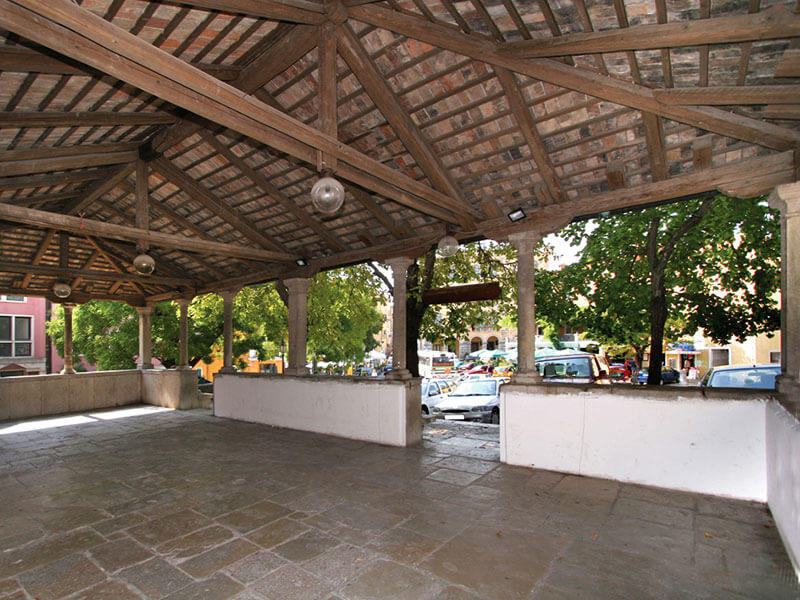Historic covered loggia structure in Labin’s town center