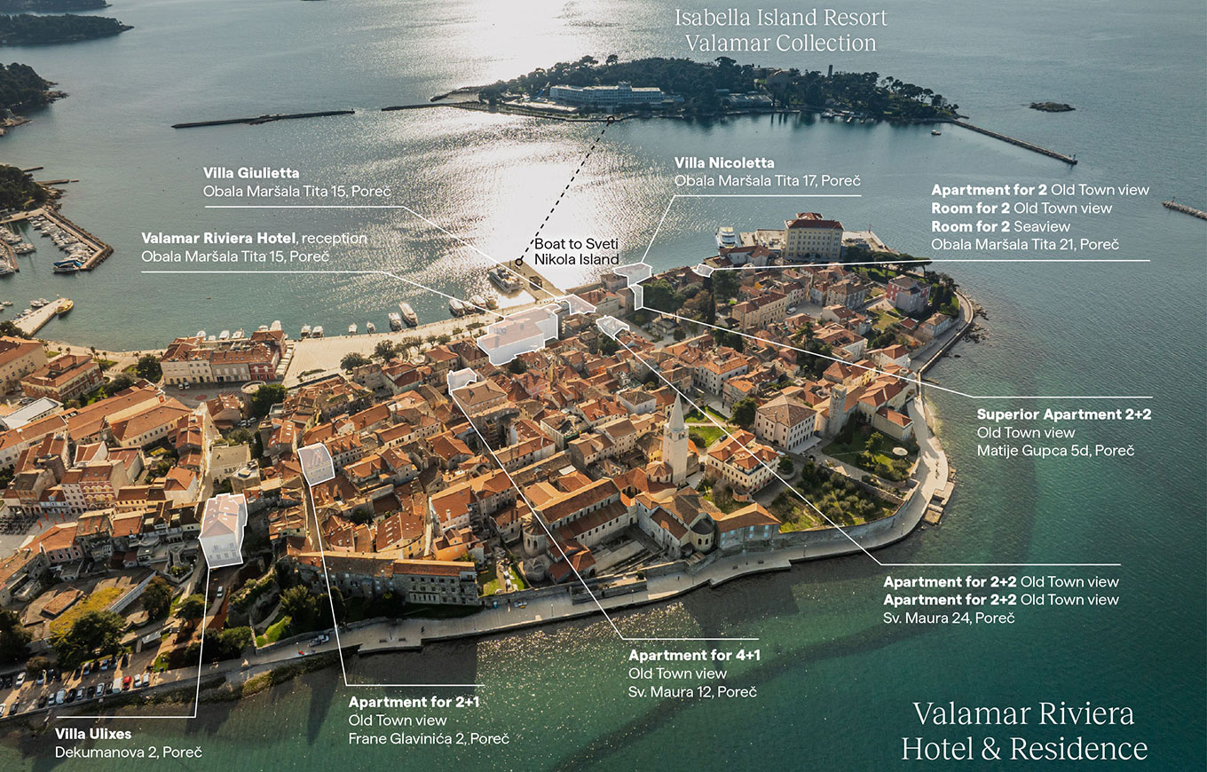 Vista aerea della città vecchia di Poreč