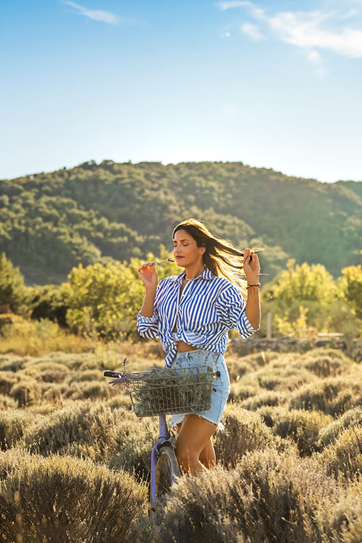 Woman standing in a lavender field on Hvar Island